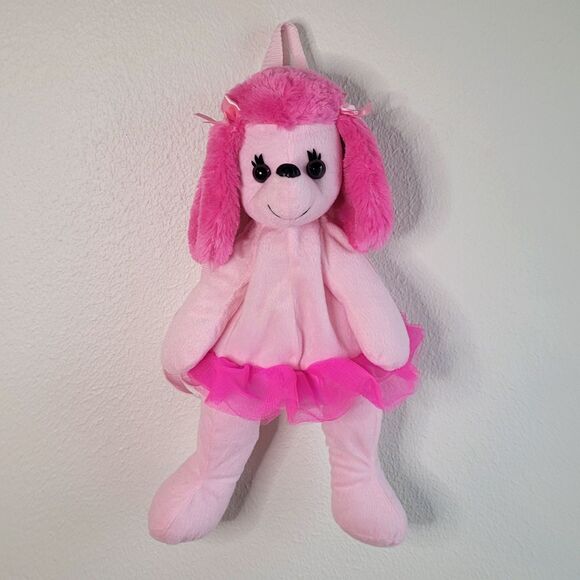 Pink Poodle Plush Animal Backpack Ballerina Tutu Dog Soft Adjustable Straps - Picture 1 of 14